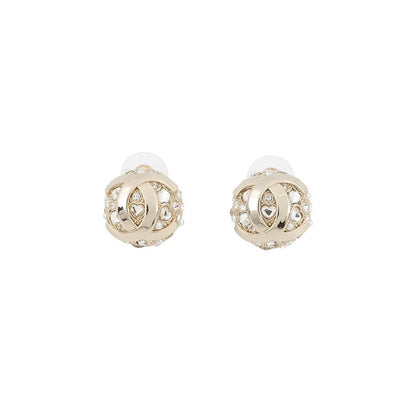 CHANEL CC Logo Round Earrings GoldABF219 B19947 NAFRM Gold Plated Rhinestone Faux Pearl
