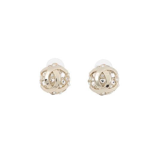CHANEL CC Logo Round Earrings GoldABF219 B19947 NAFRM Gold Plated Rhinestone Faux Pearl