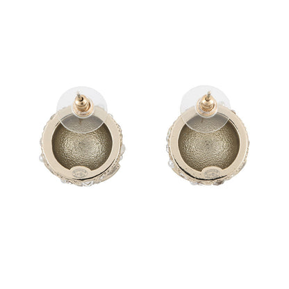 CHANEL CC Logo Round Earrings GoldABF219 B19947 NAFRM Gold Plated Rhinestone Faux Pearl