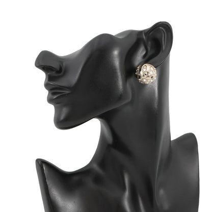 CHANEL CC Logo Round Earrings GoldABF219 B19947 NAFRM Gold Plated Rhinestone Faux Pearl