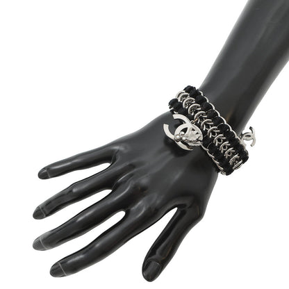 CHANEL CC Logo ChainBracelet Black/Silver Metal Velvet Rhinestone Faux Pearl