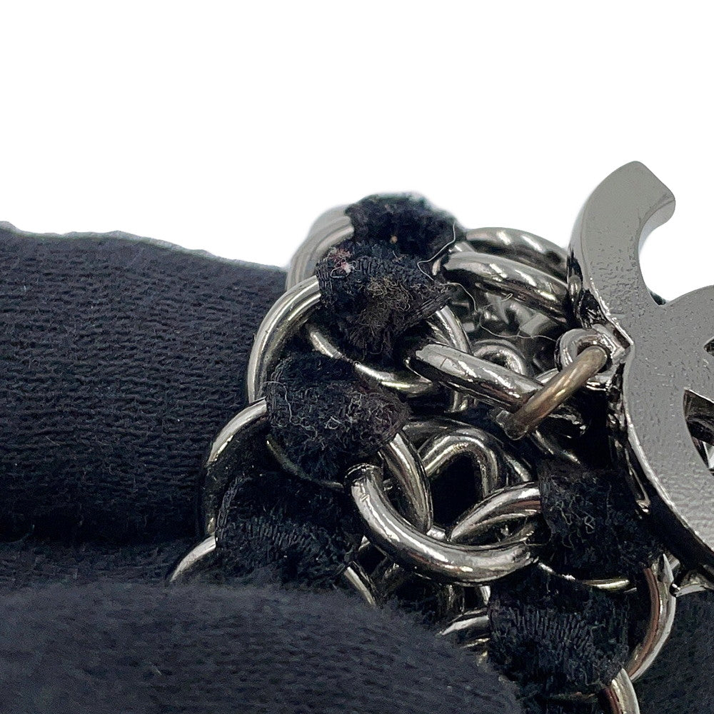 CHANEL CC Logo ChainBracelet Black/Silver Metal Velvet Rhinestone Faux Pearl