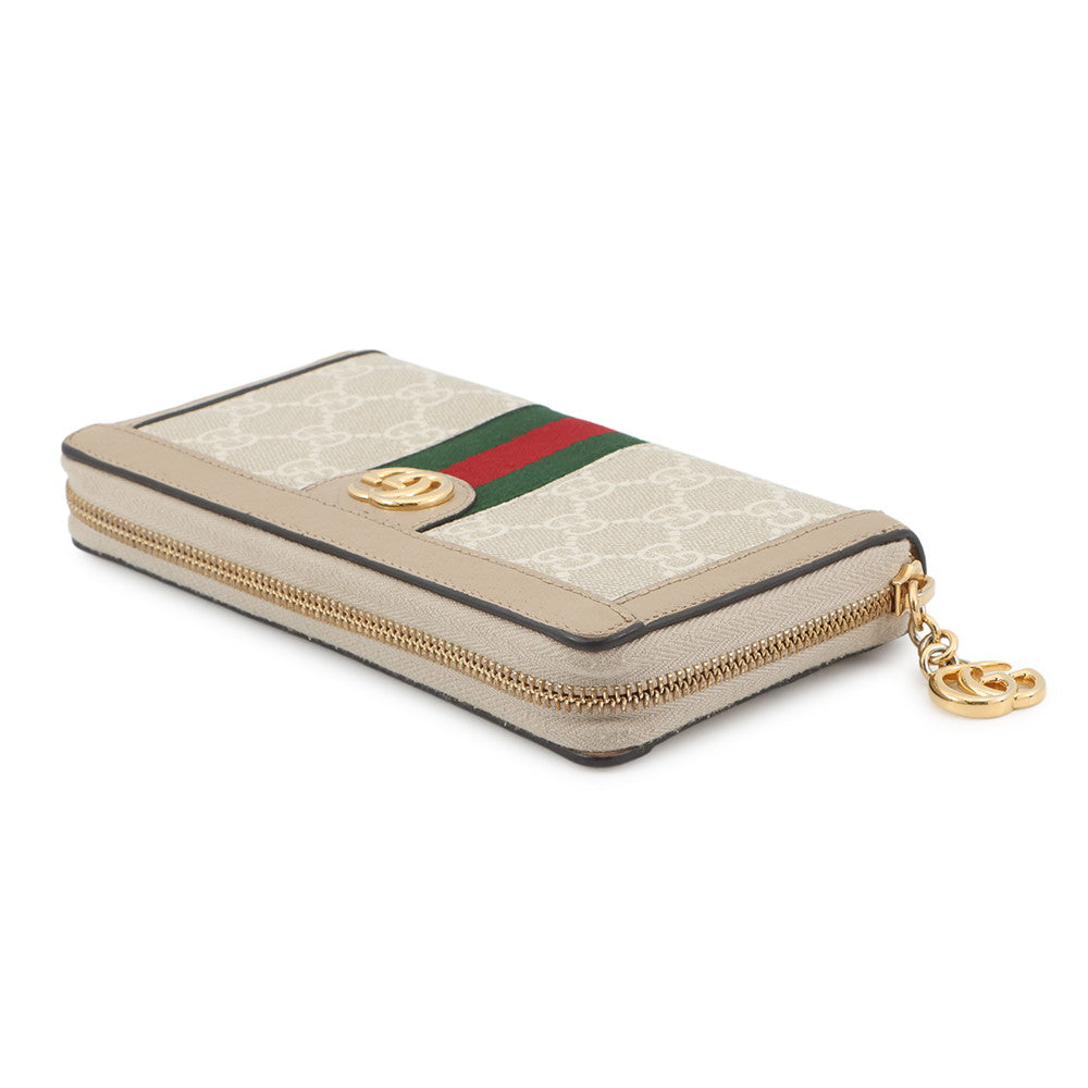GUCCI GG Supreme Ophidia Zip-Around Wallet Beige/White523154 GG Supreme/Leather