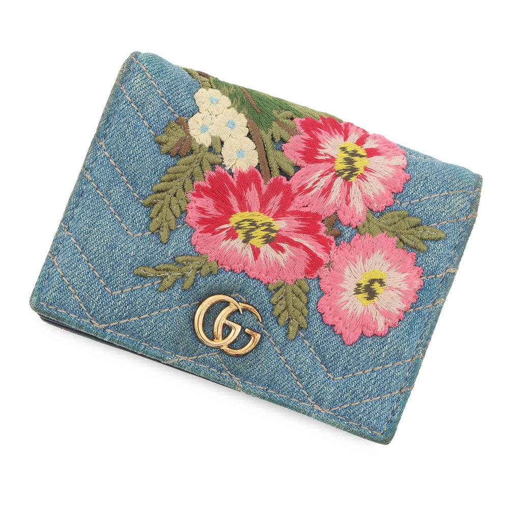 GUCCI GG Marmont Double G Mini Wallet Blue/Multicolor466492 Denim/Leather