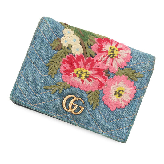 GUCCI GG Marmont Double G Mini Wallet Blue/Multicolor466492 Denim/Leather