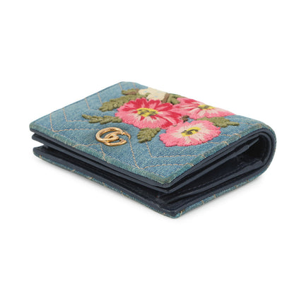 GUCCI GG Marmont Double G Mini Wallet Blue/Multicolor466492 Denim/Leather