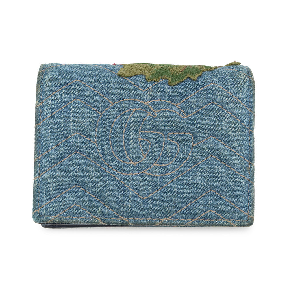 GUCCI GG Marmont Double G Mini Wallet Blue/Multicolor466492 Denim/Leather