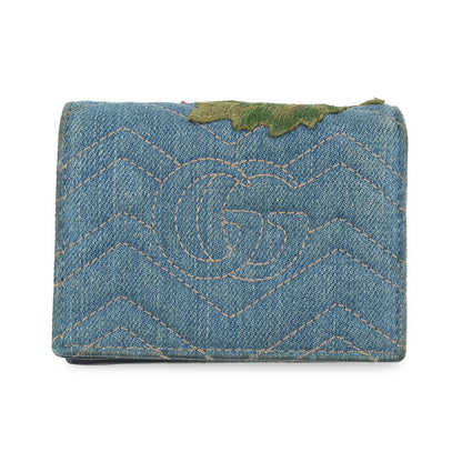 GUCCI GG Marmont Double G Mini Wallet Blue/Multicolor466492 Denim/Leather