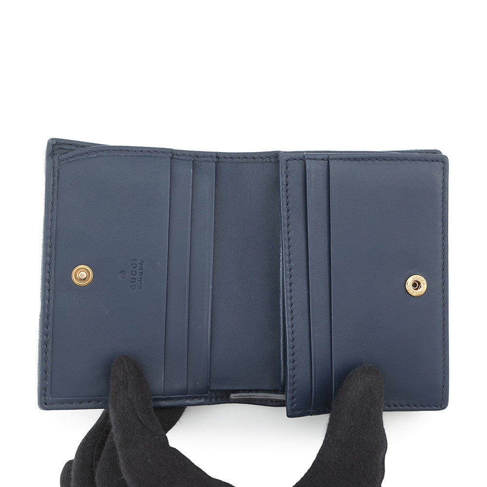 GUCCI GG Marmont Double G Mini Wallet Blue/Multicolor466492 Denim/Leather