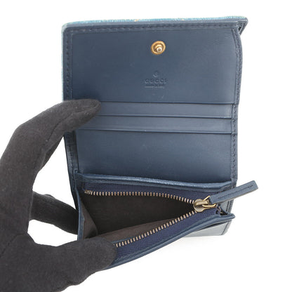 GUCCI GG Marmont Double G Mini Wallet Blue/Multicolor466492 Denim/Leather