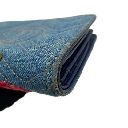 GUCCI GG Marmont Double G Mini Wallet Blue/Multicolor466492 Denim/Leather