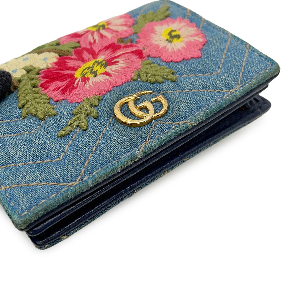 GUCCI GG Marmont Double G Mini Wallet Blue/Multicolor466492 Denim/Leather