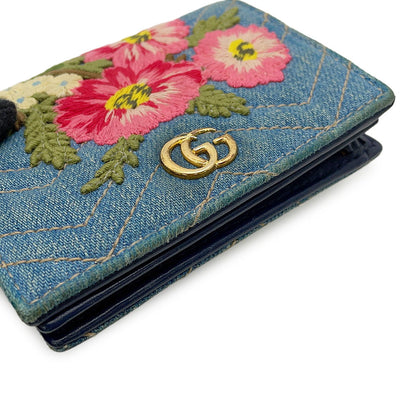 GUCCI GG Marmont Double G Mini Wallet Blue/Multicolor466492 Denim/Leather