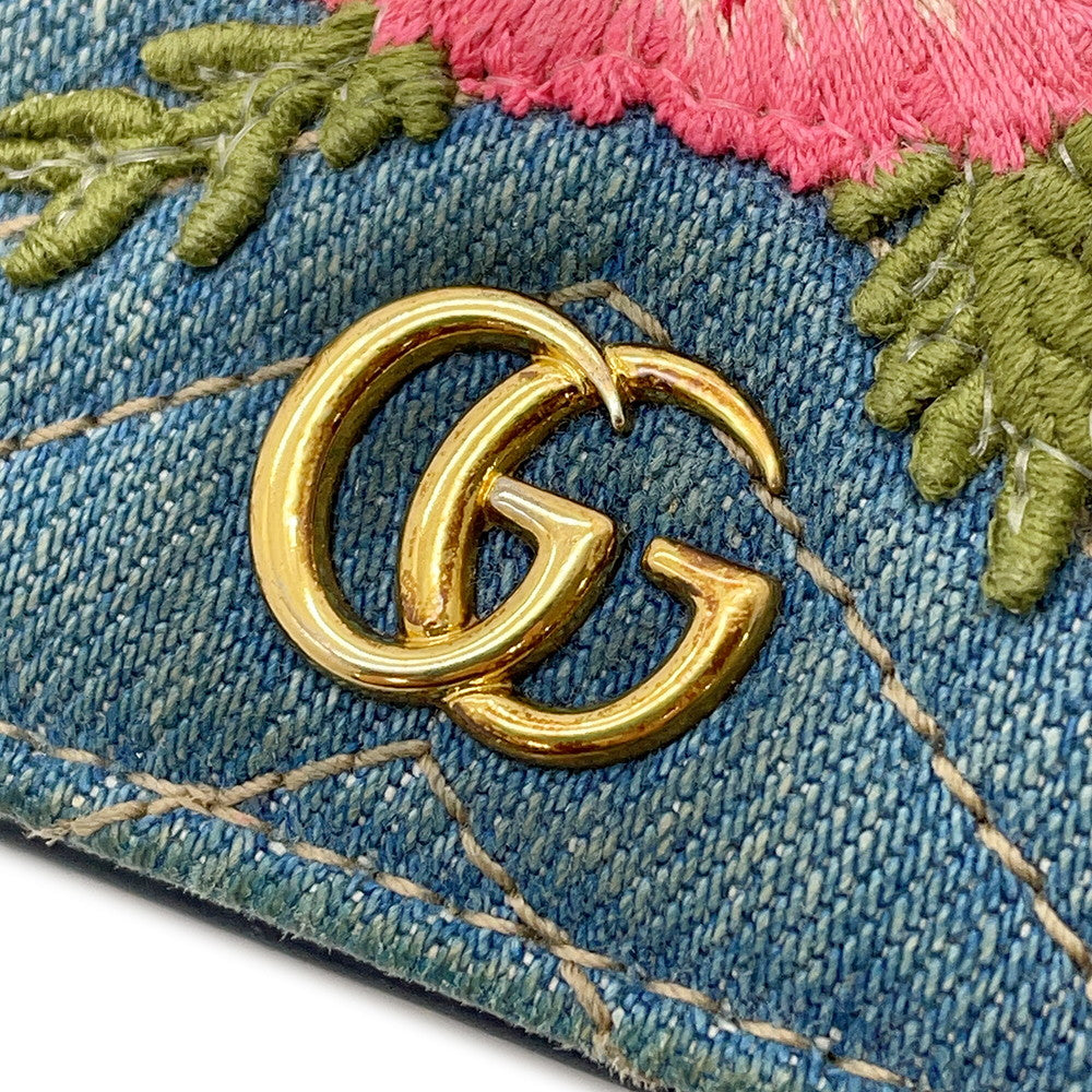 GUCCI GG Marmont Double G Mini Wallet Blue/Multicolor466492 Denim/Leather