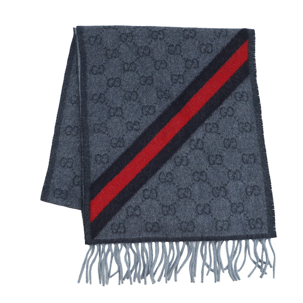 GUCCI Webbing line Scarf Midnight Blue570603 3GB18 4068 Wool 75% Alpaca25%