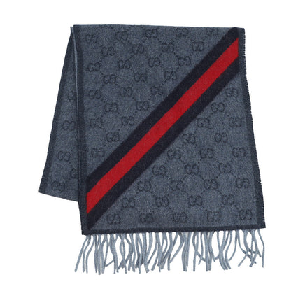 GUCCI Webbing line Scarf Midnight Blue570603 3GB18 4068 Wool 75% Alpaca25%