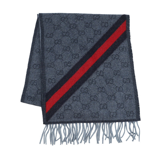 GUCCI Webbing line Scarf Midnight Blue570603 3GB18 4068 Wool 75% Alpaca25%