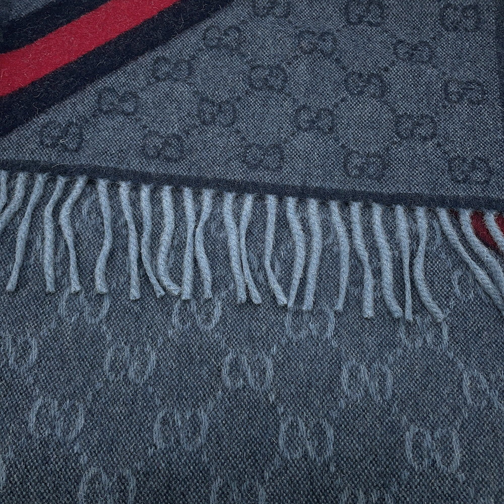 GUCCI Webbing line Scarf Midnight Blue570603 3GB18 4068 Wool 75% Alpaca25%