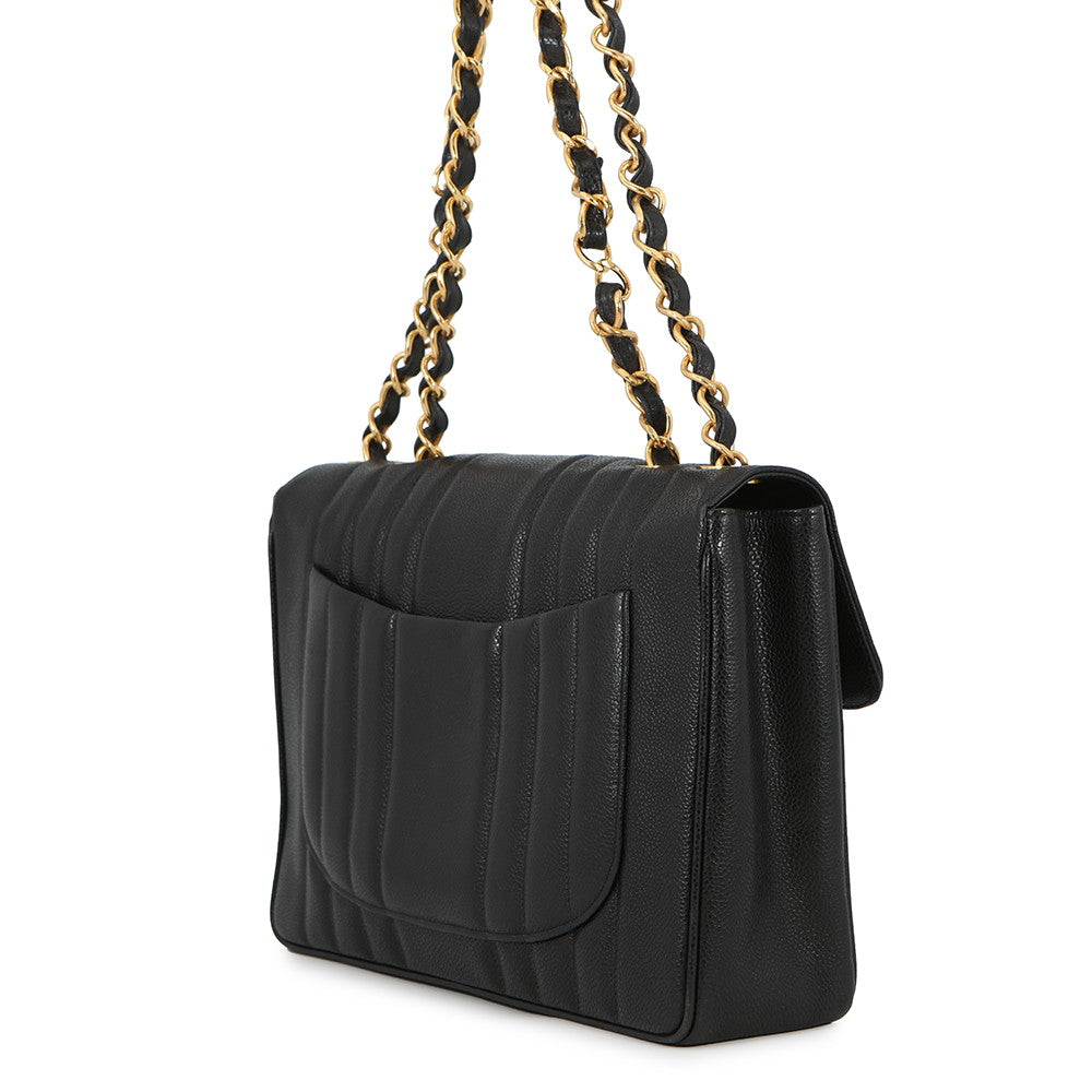 CHANEL Mademoiselle Chain Shoulder Bag Black Caviar Leather Size 30