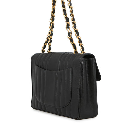 CHANEL Mademoiselle Chain Shoulder Bag Black Caviar Leather Size 30