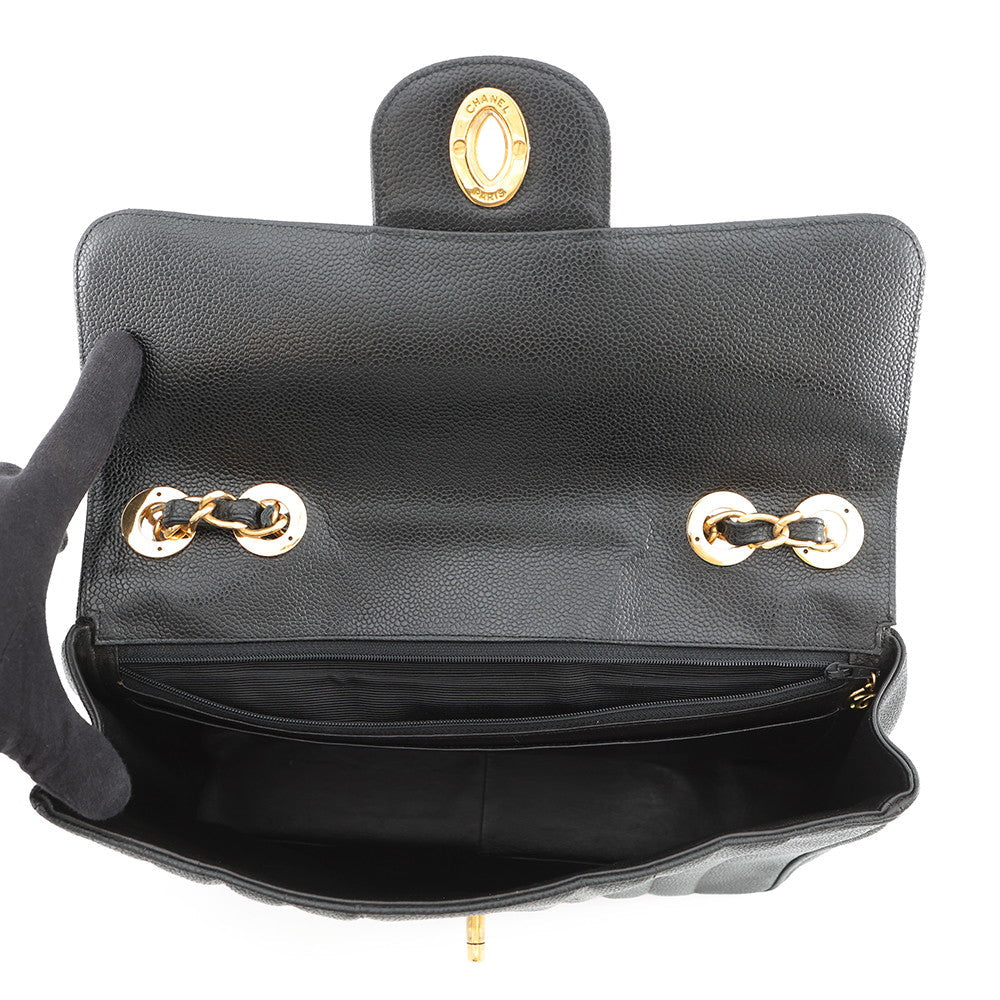 CHANEL Mademoiselle Chain Shoulder Bag Black Caviar Leather Size 30