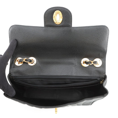 CHANEL Mademoiselle Chain Shoulder Bag Black Caviar Leather Size 30