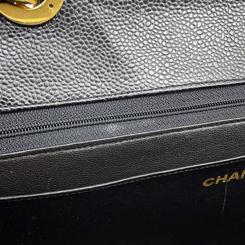 CHANEL Mademoiselle Chain Shoulder Bag Black Caviar Leather Size 30
