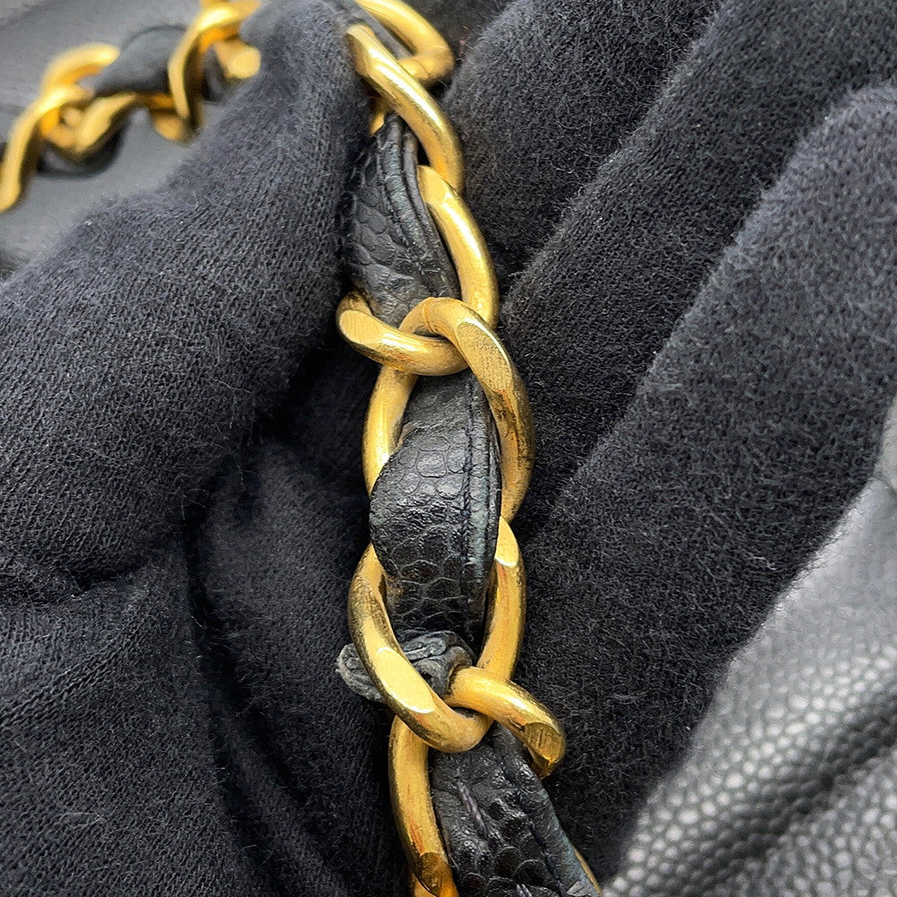 CHANEL Mademoiselle Chain Shoulder Bag Black Caviar Leather Size 30