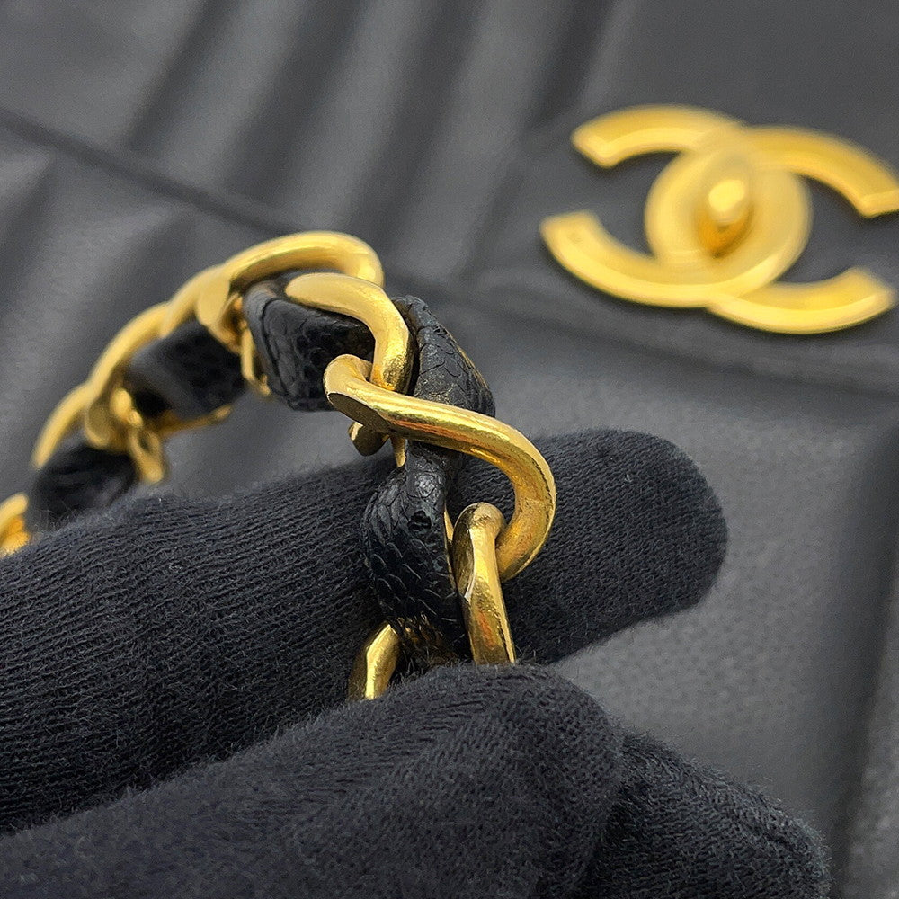CHANEL Mademoiselle Chain Shoulder Bag Black Caviar Leather Size 30