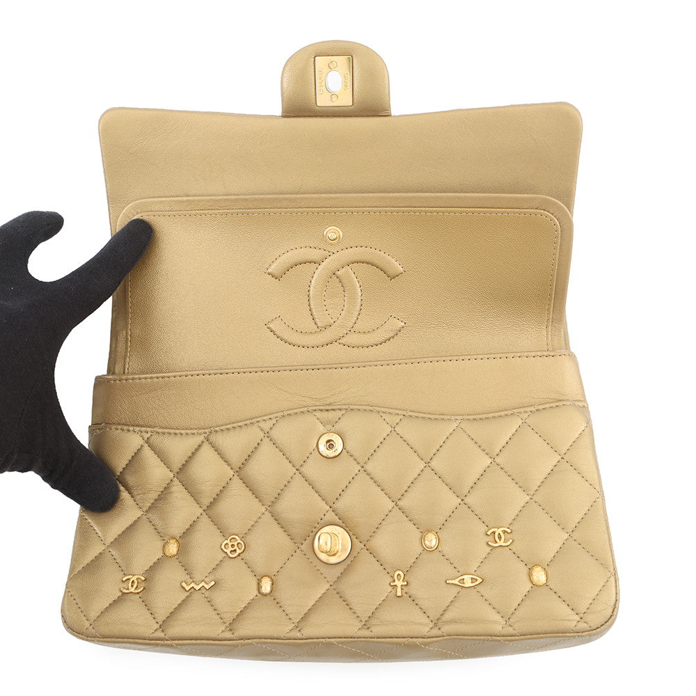 CHANEL Matelasse Egyptian Bag Charm Chain Shoulder Bag GoldA01112 Lambskin Size 25
