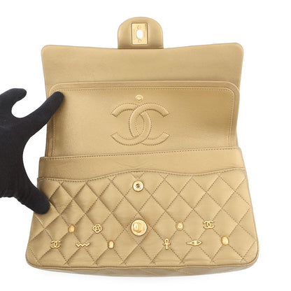 CHANEL Matelasse Egyptian Bag Charm Chain Shoulder Bag GoldA01112 Lambskin Size 25