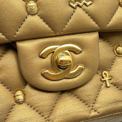 CHANEL Matelasse Egyptian Bag Charm Chain Shoulder Bag GoldA01112 Lambskin Size 25
