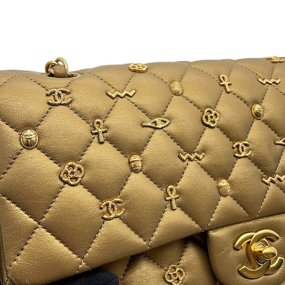 CHANEL Matelasse Egyptian Bag Charm Chain Shoulder Bag GoldA01112 Lambskin Size 25