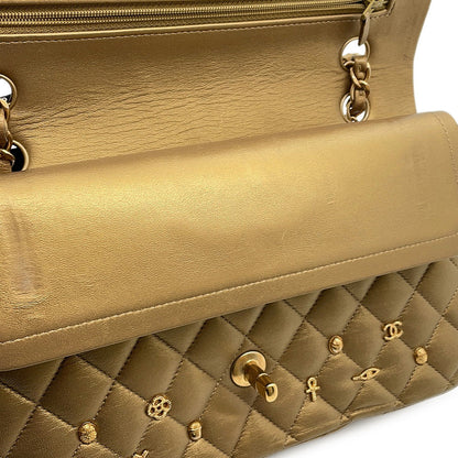CHANEL Matelasse Egyptian Bag Charm Chain Shoulder Bag GoldA01112 Lambskin Size 25