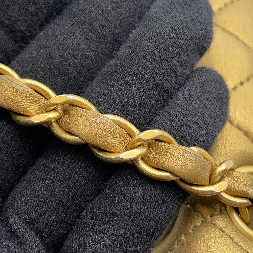 CHANEL Matelasse Egyptian Bag Charm Chain Shoulder Bag GoldA01112 Lambskin Size 25