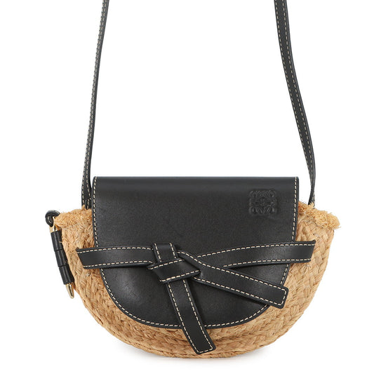 LOEWE Gate Shoulder Bag Black/Natural329.13.U62 Raffia Leather Size Mini