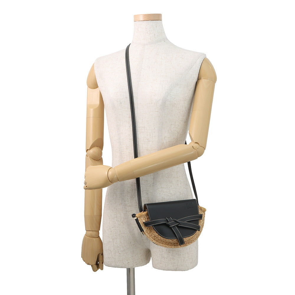LOEWE Gate Shoulder Bag Black/Natural329.13.U62 Raffia Leather Size Mini