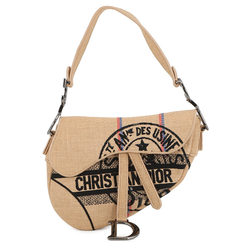 Dior Dior Union Motif Jute Saddle Shoulder Bag BeigeM0446BRUW_M918 Canvas