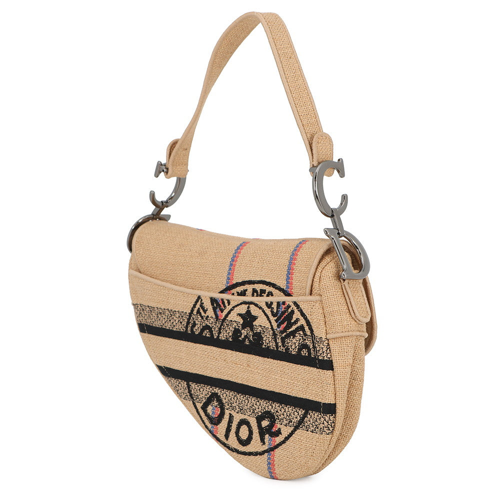 Dior Dior Union Motif Jute Saddle Shoulder Bag BeigeM0446BRUW_M918 Canvas