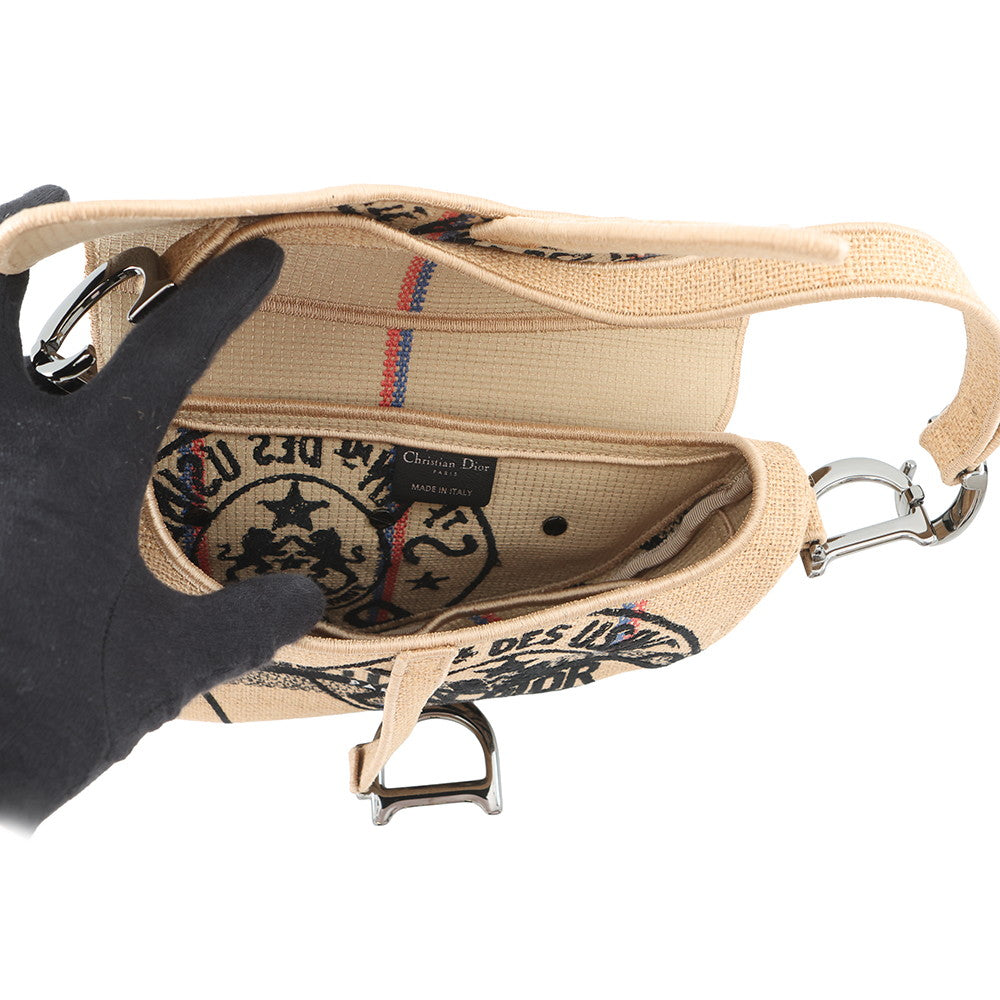 Dior Dior Union Motif Jute Saddle Shoulder Bag BeigeM0446BRUW_M918 Canvas