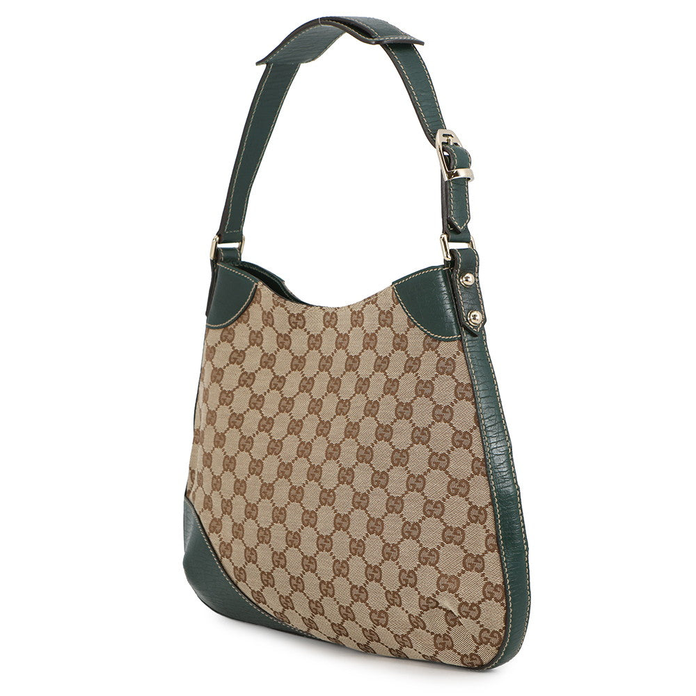 GUCCI Horsebit One-Shoulder Bag Beige/Green137388 GG Canvas Leather