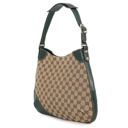 GUCCI Horsebit One-Shoulder Bag Beige/Green137388 GG Canvas Leather