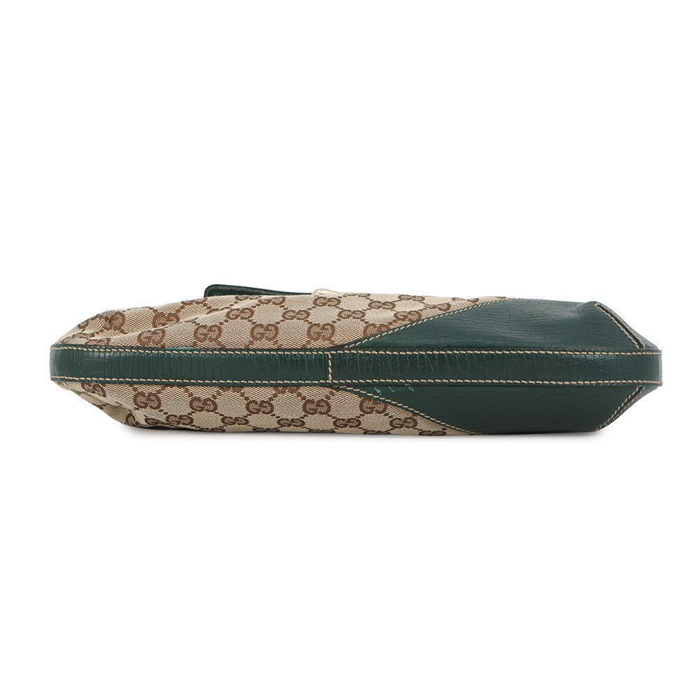 GUCCI Horsebit One-Shoulder Bag Beige/Green137388 GG Canvas Leather