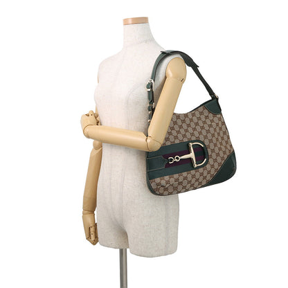 GUCCI Horsebit One-Shoulder Bag Beige/Green137388 GG Canvas Leather