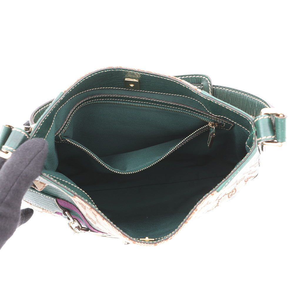 GUCCI Horsebit One-Shoulder Bag Beige/Green137388 GG Canvas Leather