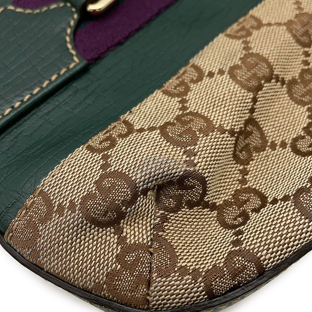 GUCCI Horsebit One-Shoulder Bag Beige/Green137388 GG Canvas Leather