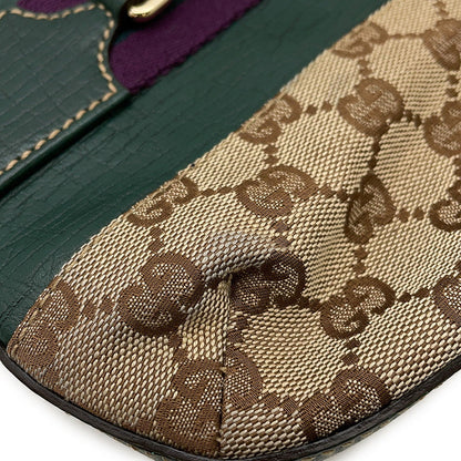 GUCCI Horsebit One-Shoulder Bag Beige/Green137388 GG Canvas Leather
