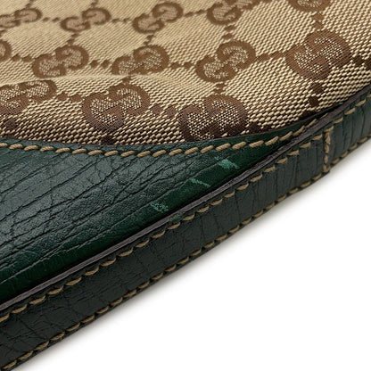 GUCCI Horsebit One-Shoulder Bag Beige/Green137388 GG Canvas Leather