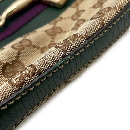 GUCCI Horsebit One-Shoulder Bag Beige/Green137388 GG Canvas Leather