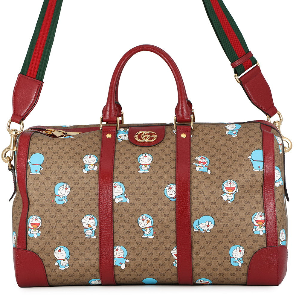 GUCCI Medium Duffle Bag Doraemon Collaboration Brown/Red647815 Mini GG Supreme Leather